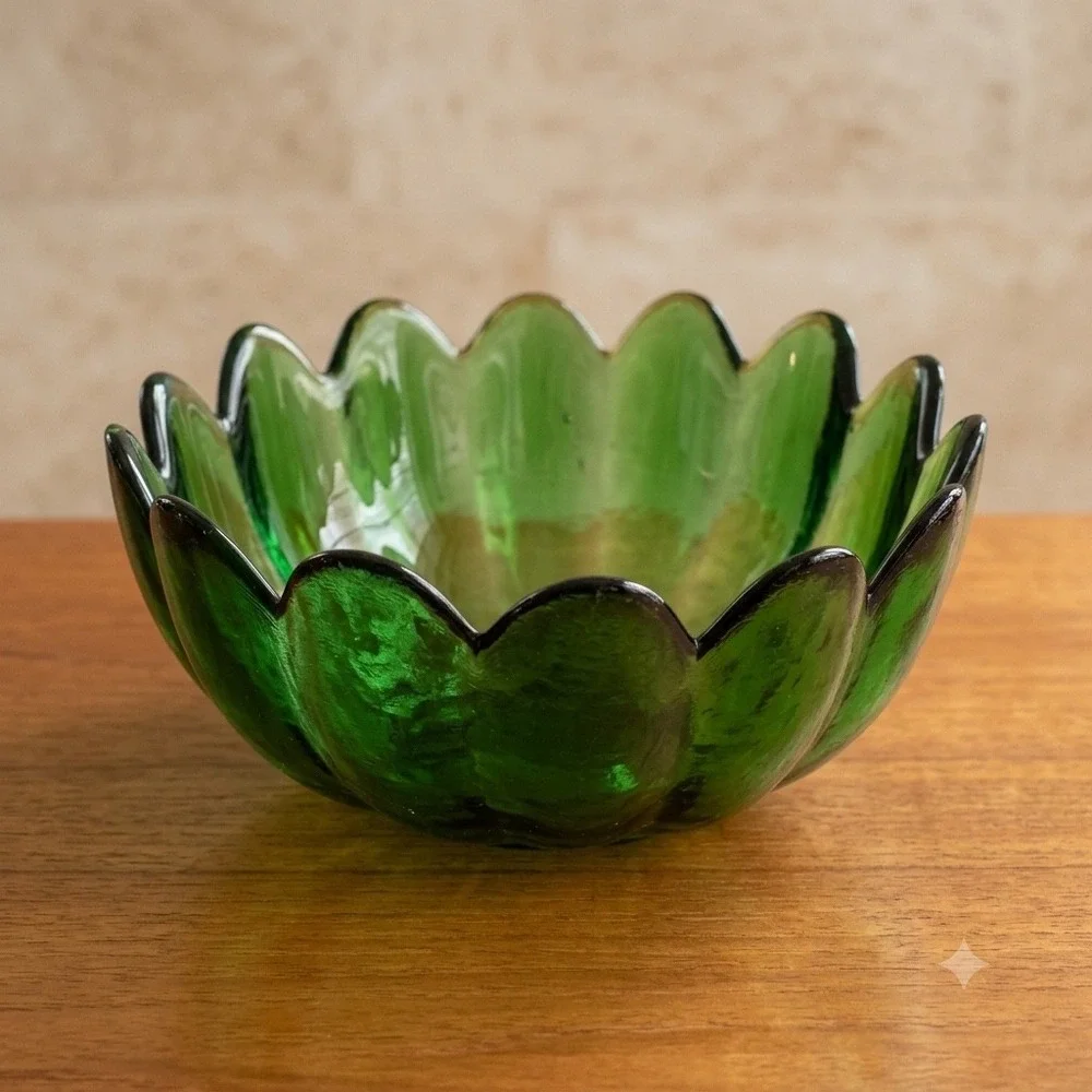 Blenko 6143L Olive Green Lotus‎ Petal Large Serving Bowl Wayne Husted 10